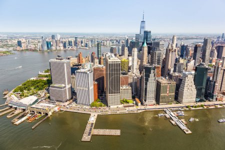 Photo for New York City skyline aerial view photo of Manhattan with World Trade Center skyscraper in the United States - Royalty Free Image
