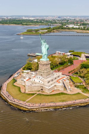 Photo for New York City Statue of Liberty aerial view photo portrait format in the United States - Royalty Free Image