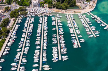 Photo for Dubrovnik marina with boats at Mediterranean sea vacation Dalmatia aerial photo view from above traveling in Croatia - Royalty Free Image
