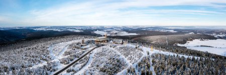Photo for Fichtelberg highest mountain in Erzgebirge in winter snow aerial view photo panorama in Oberwiesenthal, Germany - Royalty Free Image