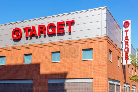 Photo for Chicago, United States - May 3, 2023: Target logo on a discount department store branch supermarket shop discounter in Chicago, United States. - Royalty Free Image