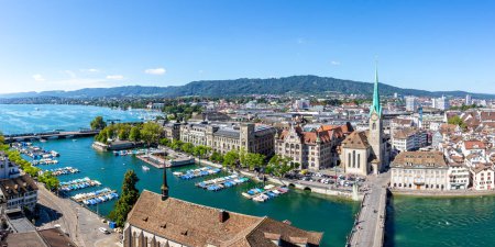 Photo for Zurich skyline with lake from above panorama traveling in Switzerland - Royalty Free Image