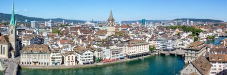 Photo for Zurich skyline with Linth river from above panorama traveling in Switzerland - Royalty Free Image