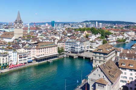 Photo for Zurich skyline with Linth river from above traveling in Switzerland - Royalty Free Image