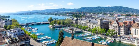 Photo for Zurich skyline with lake from above traveling panorama in Switzerland - Royalty Free Image