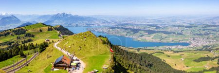 Photo for View from Rigi mountain on Swiss Alps, Lake Lucerne and Pilatus mountains panorama vacation in Switzerland - Royalty Free Image