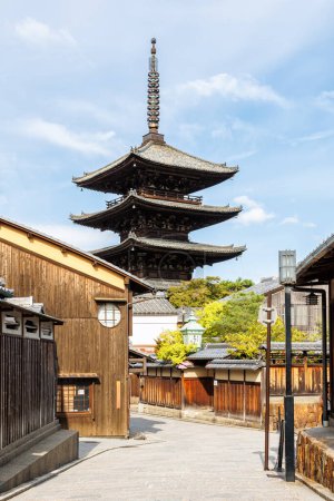 Photo for Historical old town of Kyoto with Yasaka Pagoda and ancient Hokan-ji Temple portrait format in Japan - Royalty Free Image