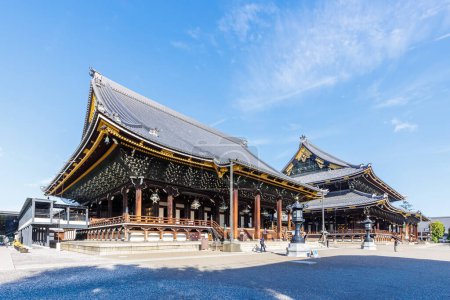 Photo for Buddhist Higashi Hongan-ji Monastery Temple in the historical ancient old town of Kyoto in Japan - Royalty Free Image