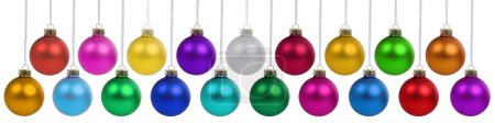 Photo for Christmas balls baubles decoration banner hanging isolated on a white background - Royalty Free Image
