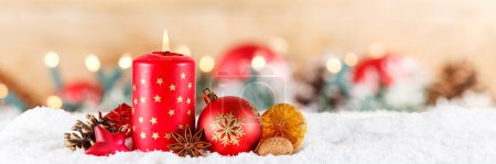 Photo for Christmas card advent time with burning candle banner decoration deco and copyspace copy space - Royalty Free Image
