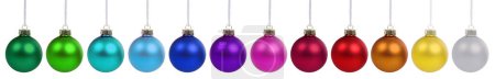 Photo for Christmas balls baubles ornament colorful decoration in a row isolated on a white background - Royalty Free Image