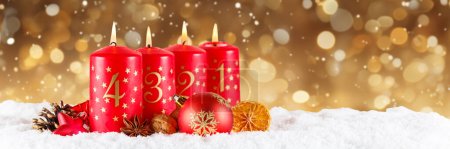 Fourth 4th Sunday in advent with candle Christmas time decoration deco banner with copyspace copy space