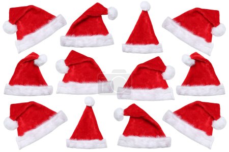Photo for Christmas Santa Claus hats hat in a row winter isolated on a white background Clause - Royalty Free Image
