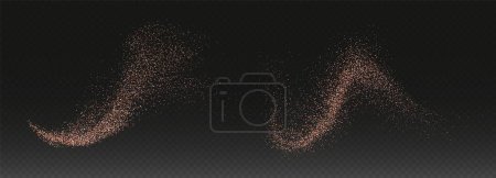 Illustration for Himalayan salt splashes, pink flying salt, sugar body scrub top view. Realistic falling cosmetic powder isolated on a dark background. Vector illustration. - Royalty Free Image