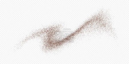 Café volador o polvo de chocolate, partículas de polvo en movimiento, salpicaduras de tierra aisladas sobre fondo claro. Ilustración vectorial.