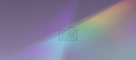 Superposición de refracción del arco iris, destello de fuga, efecto de luz prismática, luz solar del arco iris, rayos holográficos con transparencia. Borrosa bokeh retro foto textura, el brillo de la cámara vintage. Fondo vectorial.