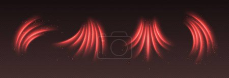 Hot air flow effect, warm heating wind. Red light trails with sparkles. Glowing motion effect. Abstract luminescent curves. Vector decoration.