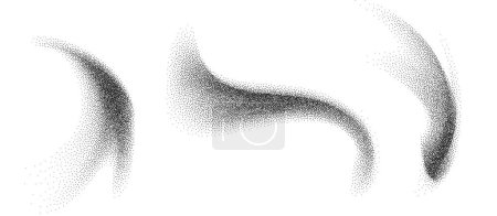 Dotwork abstract shapes, black grain texture, Abstract stipple sand effect, gradient from dots. Vector illustration.