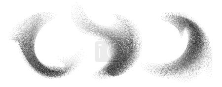 Dotwork abstract shapes, black grain texture, Abstract stipple sand effect, gradient from dots. Vector illustration.