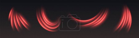 Hot air flow effect, warm heating wind. Red light trails with sparkles. Glowing motion effect. Abstract luminescent curves. Vector decoration.
