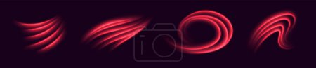 Red light trails, glowing motion effect. Hot air flow effect, warm heating wind. Abstract luminescent curves. Vector decoration.