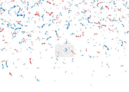 Téléchargez les illustrations : Confettis bleus et rouges, rubans de papier tombants, décoration de célébration du 4 juillet aux États-Unis, fond de fête de l'indépendance. Illustration vectorielle. - en licence libre de droit