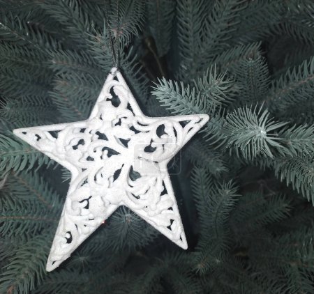 Foto de Decoraciones navideñas. Estrella en el árbol de Navidad - Imagen libre de derechos
