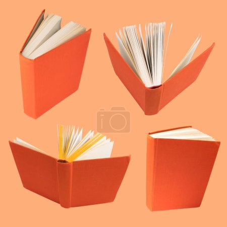 Foto de Colección de varios libros anaranjados aislados sobre fondo naranja. cada uno se dispara por separado. - Imagen libre de derechos