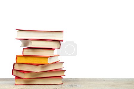 Photo for Composition with hardcover books, fanned pages, isolated on white background. Back to school. Copy Space. Education background - Royalty Free Image