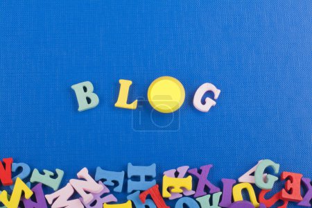 Photo for Word on blue background composed from colorful abc alphabet block wooden letters, copy space for ad text. Learning english concept. - Royalty Free Image