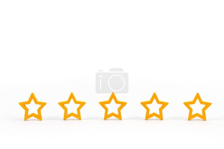 Photo for Gold, gray five stars shape on a white background. The best excellent business services rating customer experience concept. Concept image of setting a five star goal. Increase rating or ranking, evaluation and classification idea - Royalty Free Image