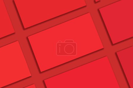 Foto de Burla de las pilas horizontales de tarjetas de visita rojas dispuestas en filas en el fondo de papel texturizado rojo - Imagen libre de derechos
