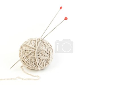 Photo for Ball of yarn with knitting needles isolated on white background - Royalty Free Image