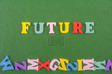 Photo for Word on green background composed from colorful abc alphabet block wooden letters, copy space for ad text. Learning english concept - Royalty Free Image