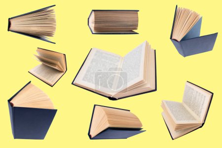Photo for Collection of various books isolated on yellow background. each one is shot separately - Royalty Free Image