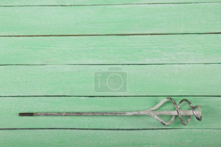 Photo for Professional repairing implements for decorating and building renovation set in the wooden background. Top view - Royalty Free Image