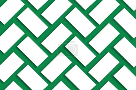 Téléchargez les photos : Maquette de piles de cartes de visite blanches disposées en rangées sur un fond de papier texturé vert - en image libre de droit