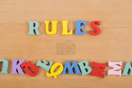 Photo for Word on wooden background composed from colorful abc alphabet block wooden letters, copy space for ad text. Learning english concept - Royalty Free Image