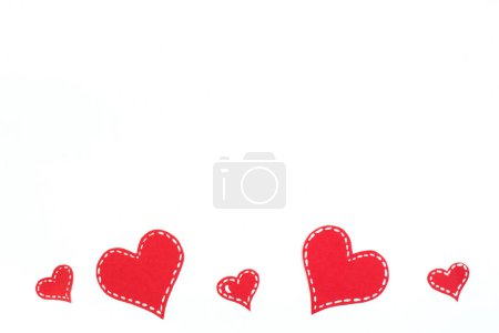 Photo for Red paper hearts isolated on white background. Valentine's Day. Copy space. Top view, Banner - Royalty Free Image