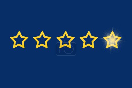 Photo for Gold, gray, silver five star shape on a blue background. The best excellent business services rating customer experience concept. Increase rating or ranking, evaluation and classification idea - Royalty Free Image