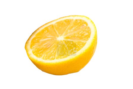 Photo for One slice of lemon citrus fruit isolated on white background. Lemon slice with shadow - Royalty Free Image