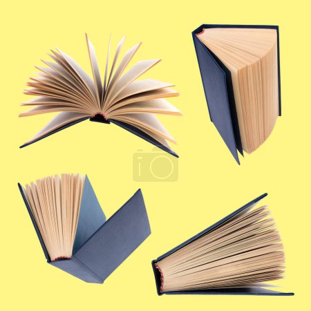 Téléchargez les photos : Collection de divers livres isolés sur fond jaune. chacun est tiré séparément - en image libre de droit
