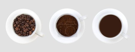Téléchargez les photos : Ensemble de papier à emporter tasses de café noir différent isolé sur fond blanc, vue de dessus - en image libre de droit