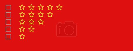 Photo for Gold, gray five stars shape on a red background. Rating stars with tick. Feedback evaluation. Rank quality. Check boxes - Royalty Free Image