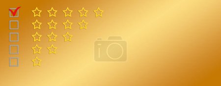 Photo for Gold, gray five stars shape on a gradient background. Rating stars with tick. Feedback evaluation. Check boxes. Feedback from 0 before 5 for apps and websites - Royalty Free Image