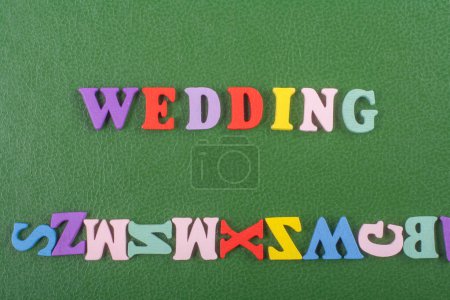Photo for Word on green background composed from colorful abc alphabet block wooden letters, copy space for ad text. Learning english concept - Royalty Free Image