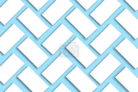 Téléchargez les photos : Maquette de piles de cartes de visite blanches disposées en rangées sur un fond de papier texturé bleu - en image libre de droit