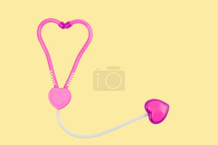 Children's medical instruments. The concept of a pediatrician. Pediatrics. Toy medical devices on a yellow background. Choice of profession. Get vaccinated. Stethoscope