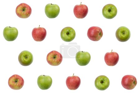 Photo for Colorful fruit pattern of fresh red, green apples on white background. texture design for textiles, wallpaper, fabric. From top view - Royalty Free Image