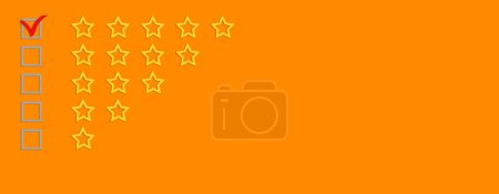 Gold, gray five stars shape on a orange background. The best excellent business services rating customer experience concept. Check boxes. Increase rating or ranking, evaluation and classification idea